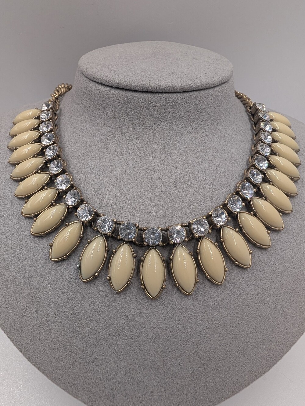 Signed J. Crew Crystal Marquise Cabochon Fringe Statement Collar Necklace 0604